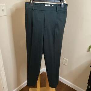 Vince Dark Forest Green Pleated Tapered Trousers with Elastic Back Waist